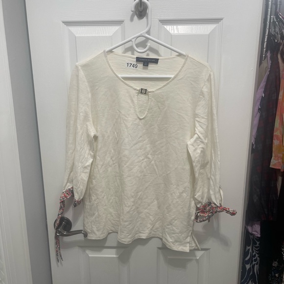 Tommy Hilfiger White Blouse with Patterned Sleeve Ties - Picture 4 of 8